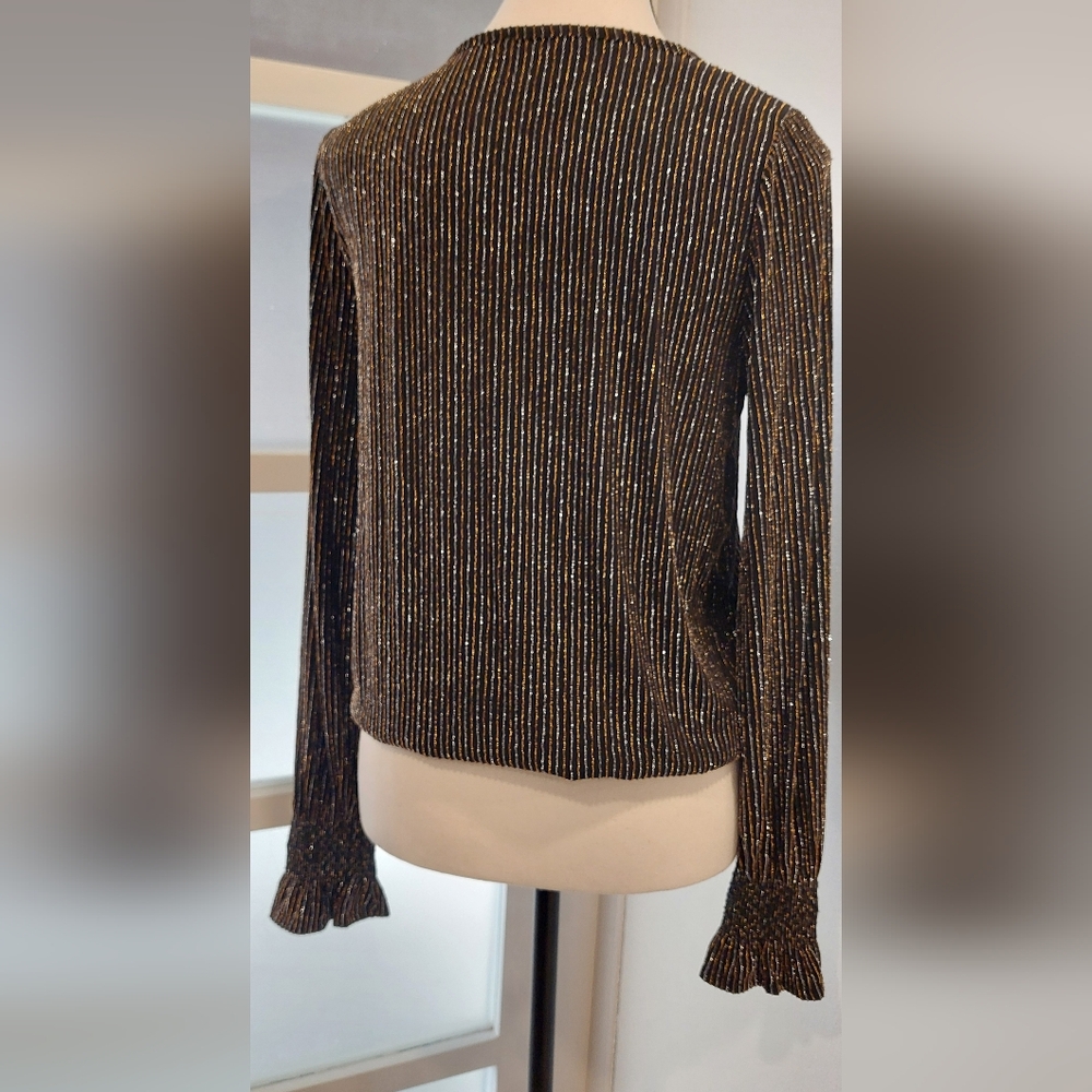 LOFT Silver Ribbed Blouse with Long Sleeves - Picture 6 of 8